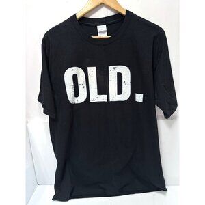 Mens Large Black T Shirt OLD Graphic Print Crew Neck Casual Short Sleeve Top Lg